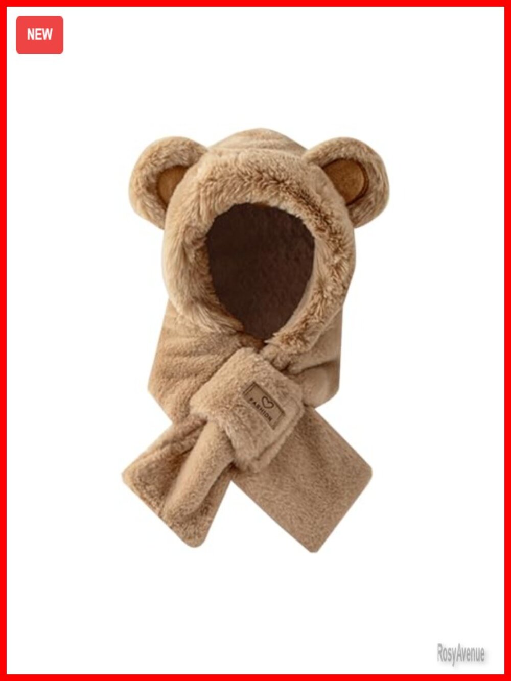 Sherpa Fleece Bear Ear Beanie Hat Scarf 2-in-1 Cute Winter Fluffy